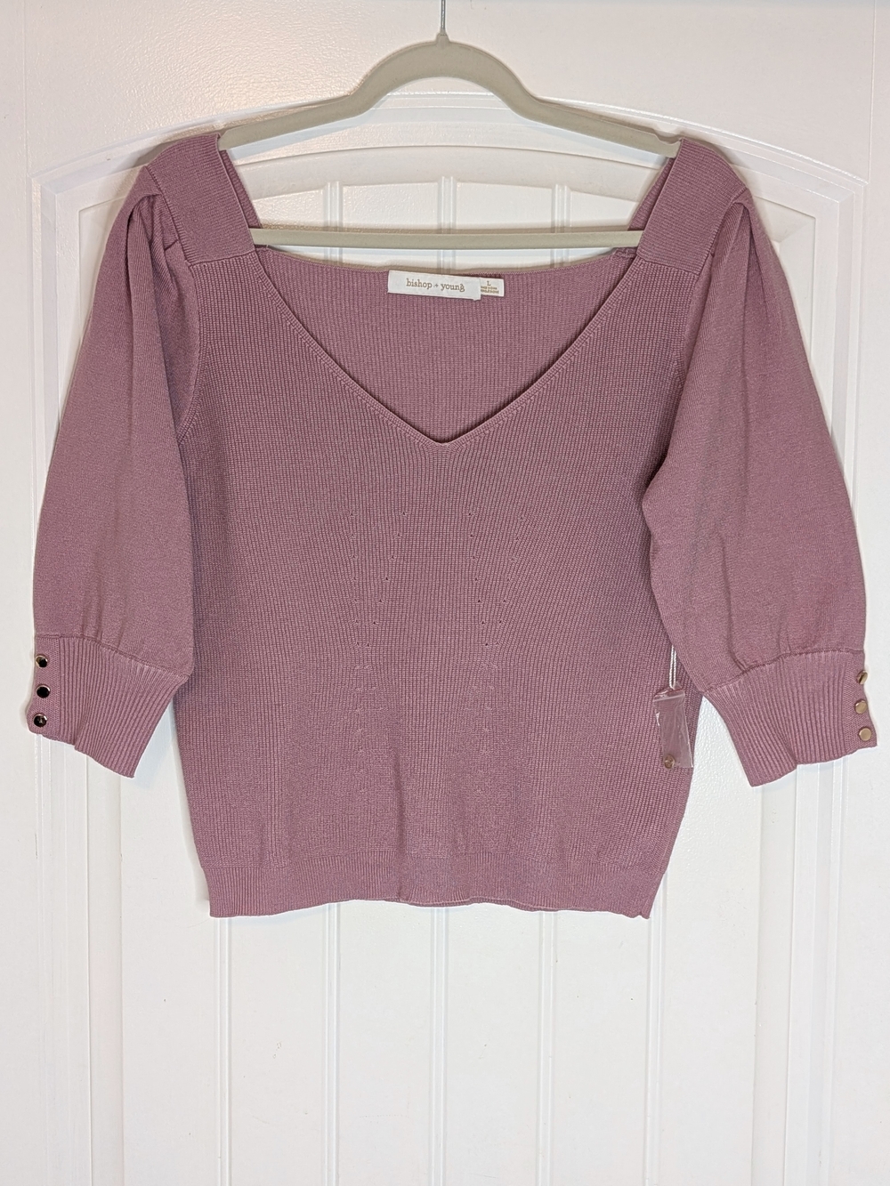 Bishop + Young Lilac Half Sleeve V Neck Sweater Top